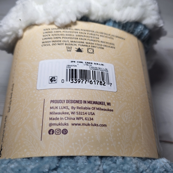 Muk Luks Cabin Socks Set Of 2 Sherpa Lined Non Skid Fair Isle Cozy Loungewear. - Picture 5 of 5